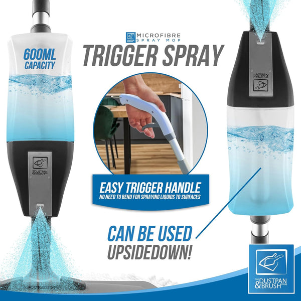 Microfibre Floor Spray Mop Dry Wet Mop Kitchen Floor Cleaning 360° Swivel Head Suitable for Cleaning Tile Laminate Hardwood Ceramic with 3 Replacement Pads, 600ML Refillable Bottle & 1 Scraper