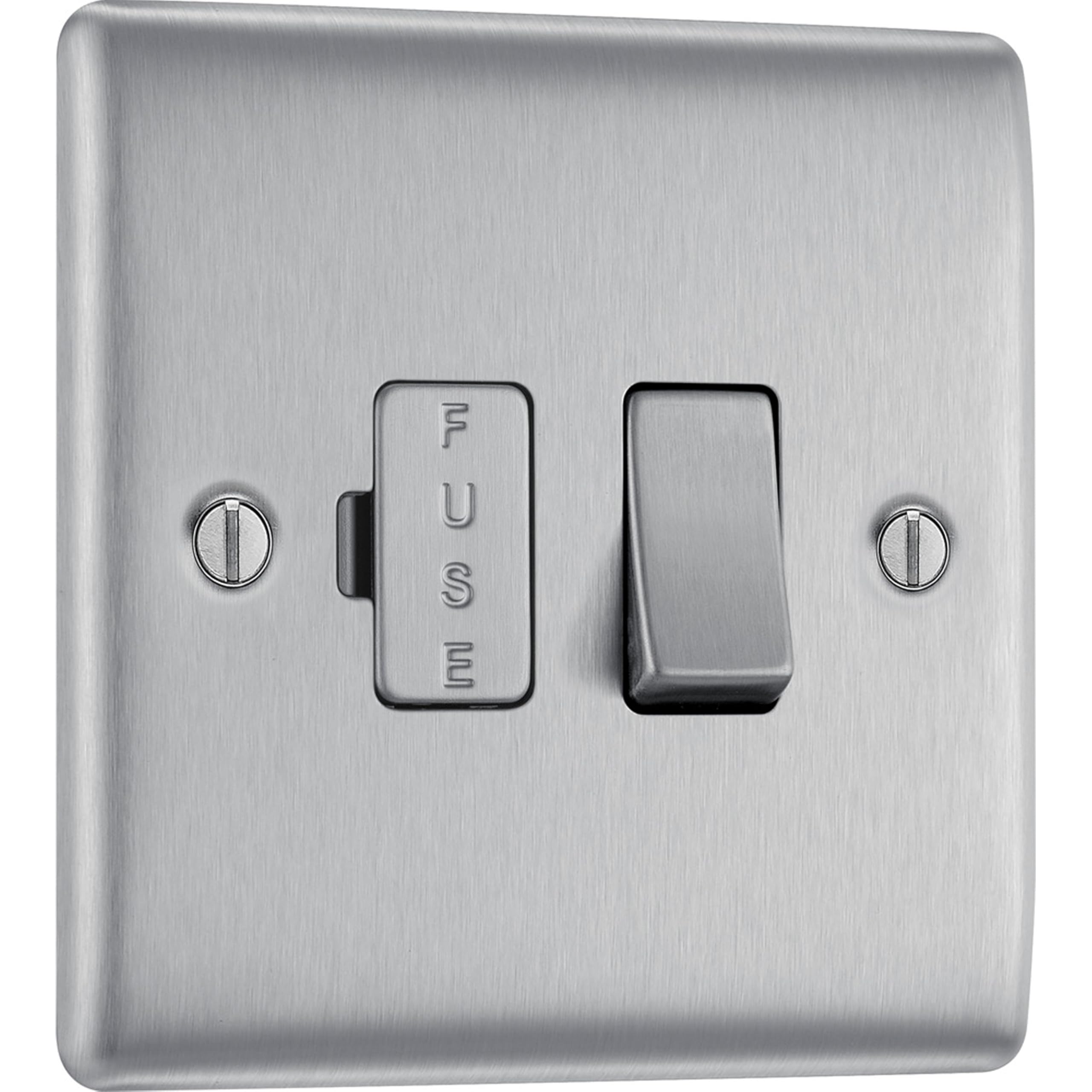 BG Electrical Cooker Switch with Socket and LED, Cooker Control Unit, Control Socket, Double Pole, Raised Profile, Round Edges, Nexus Metal, Brushed Steel, Grey Inserts, 45A, NBS70G