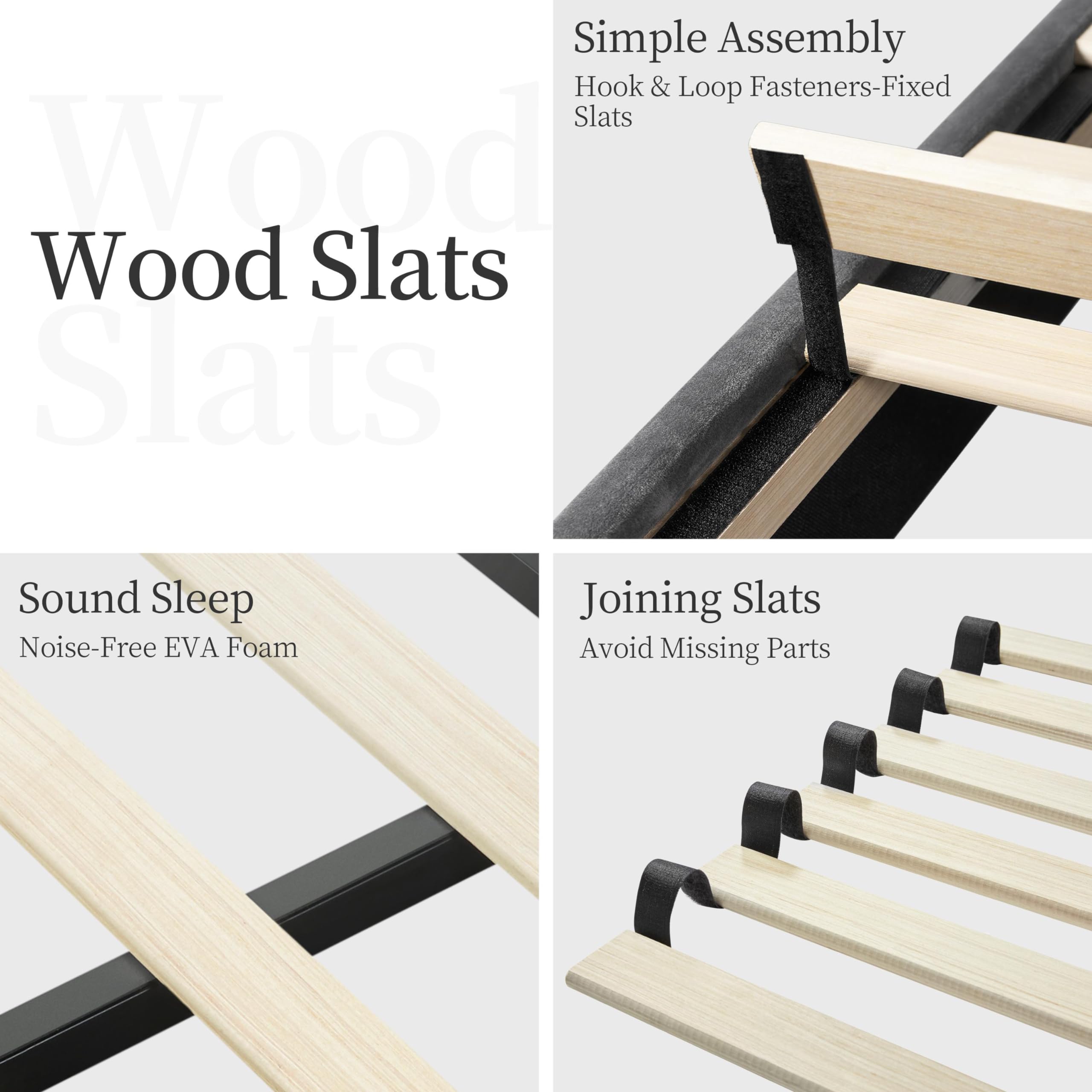 Yaheetech 5ft King Bed Frame Upholstered Platform Bed with Adjustable Button Tufted Headboard/Velvet Fabric/Sturdy Wooden Slat Support/No Box Spring Needed, Dark Grey King Bed