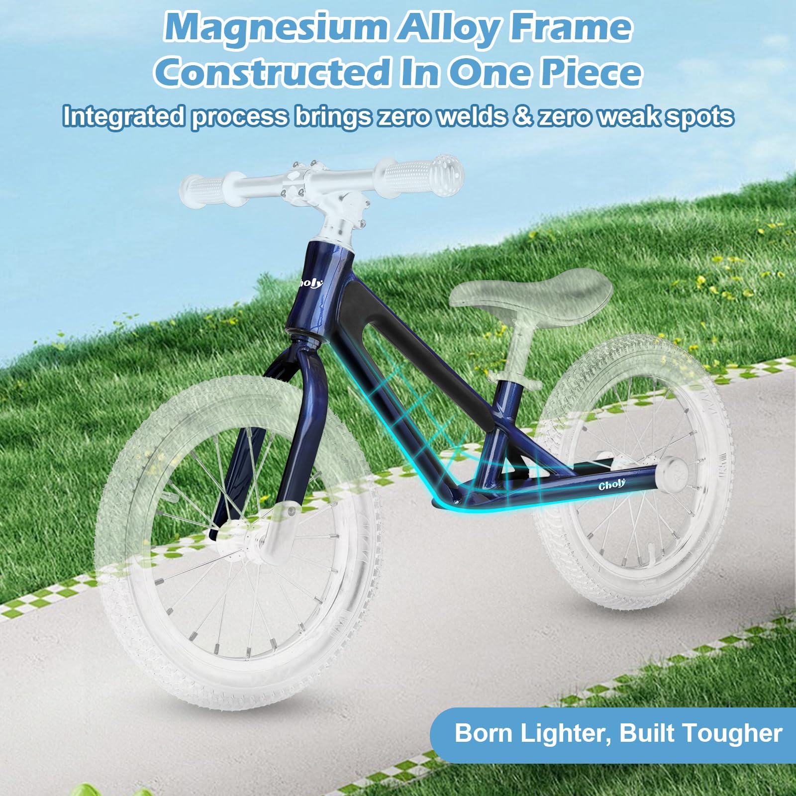 CHOLY 14 Inch Balance Bike for 3,4,5,6 Year Old Boys Girls, No Pedal Kids Bike with Adjustable Seat, Air Tires and Magnesium Alloy Frame, Lightweight Children's Traing Bicycle