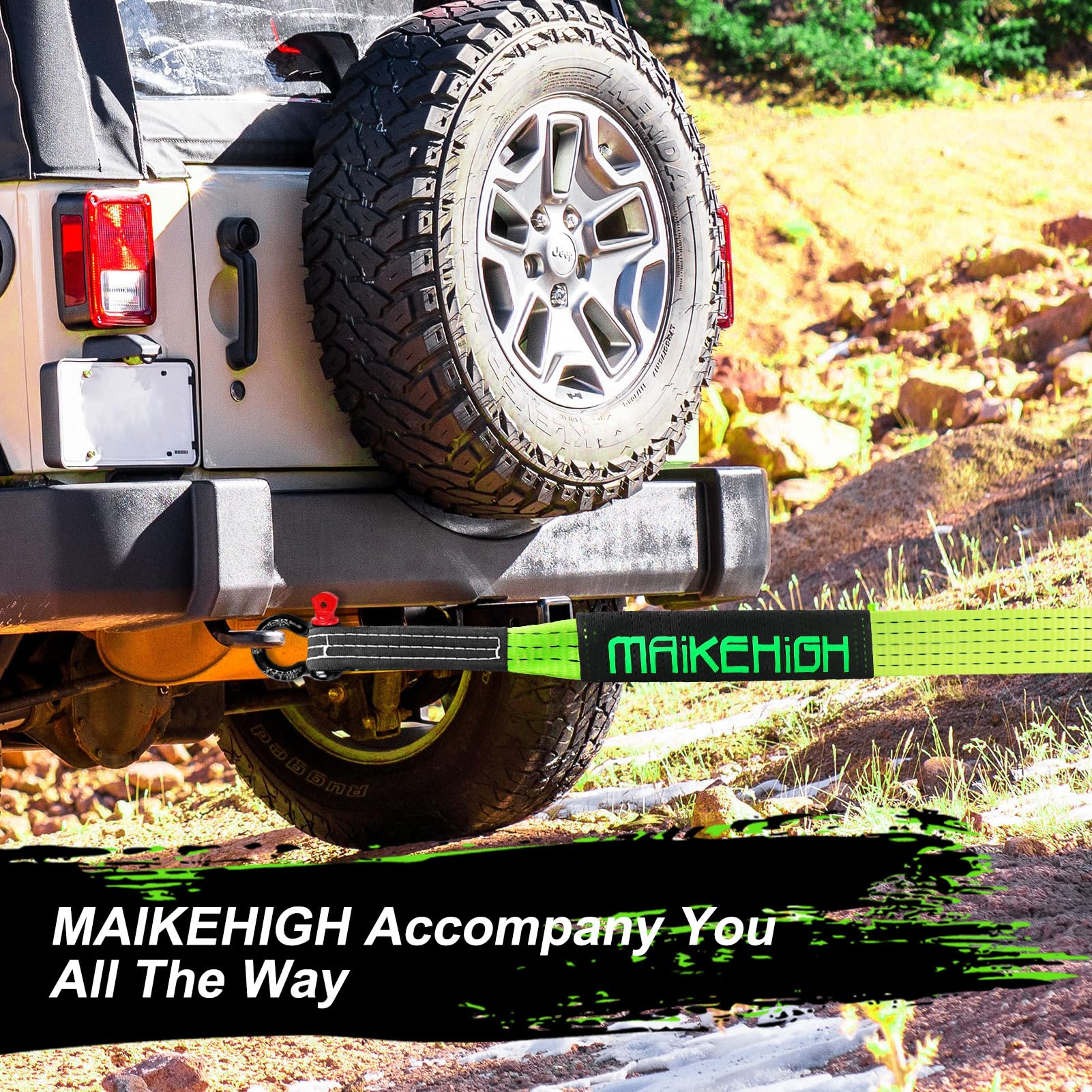 MAIKEHIGH Towing Rope 15 Ton (33,700 Lbs), 6M x 7.6cm Off-Road Recovery Tow Strap with 2 Gloves for Car, Truck, SUV, Snow (Green)