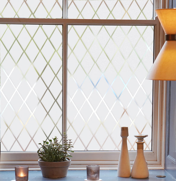 FEOMOS Frosted Lattice Window Film, Window Privacy Film, Decorative Window Cling Non Adhesive, Frosted Glass Film for Windows Doors UV Rejection