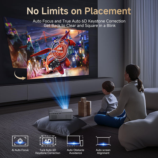 4K Smart Projector for Bedroom with Netflix Smart OS & HDR10 | KOGATA AI Auto Focus, 6D Keystone, WiFi 6 & Bluetooth 5.3 | Outdoor & Indoor Home Cinema Projectors