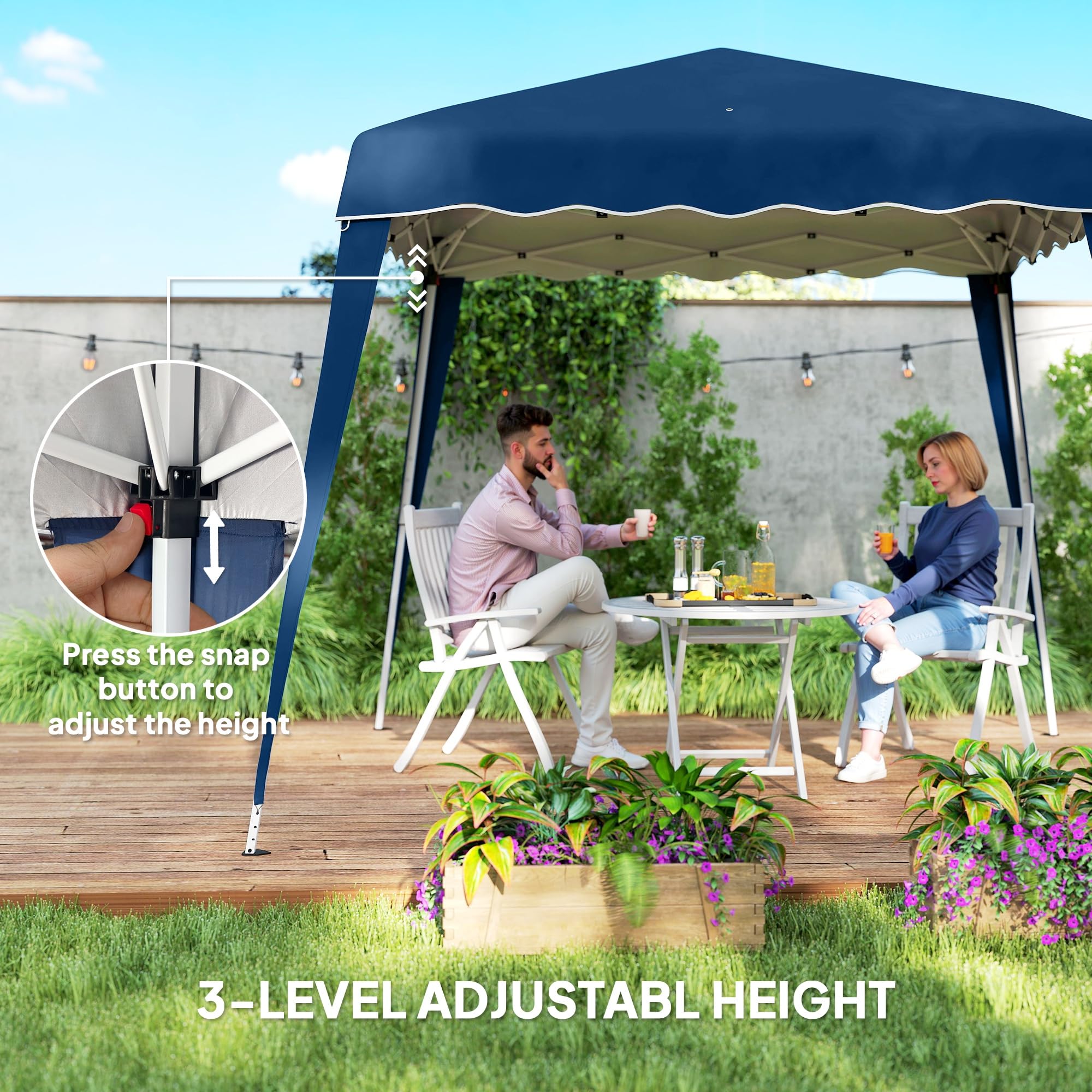 Outsunny 3 M x 3 M Base/ 2.5 M x 2.5 M Top Pop Up Gazebo, One Person Setup Instant with Carry Bag, Height Adjustable Slant Leg Party Tent Instant Event Shelter for Garden, Patio, Black