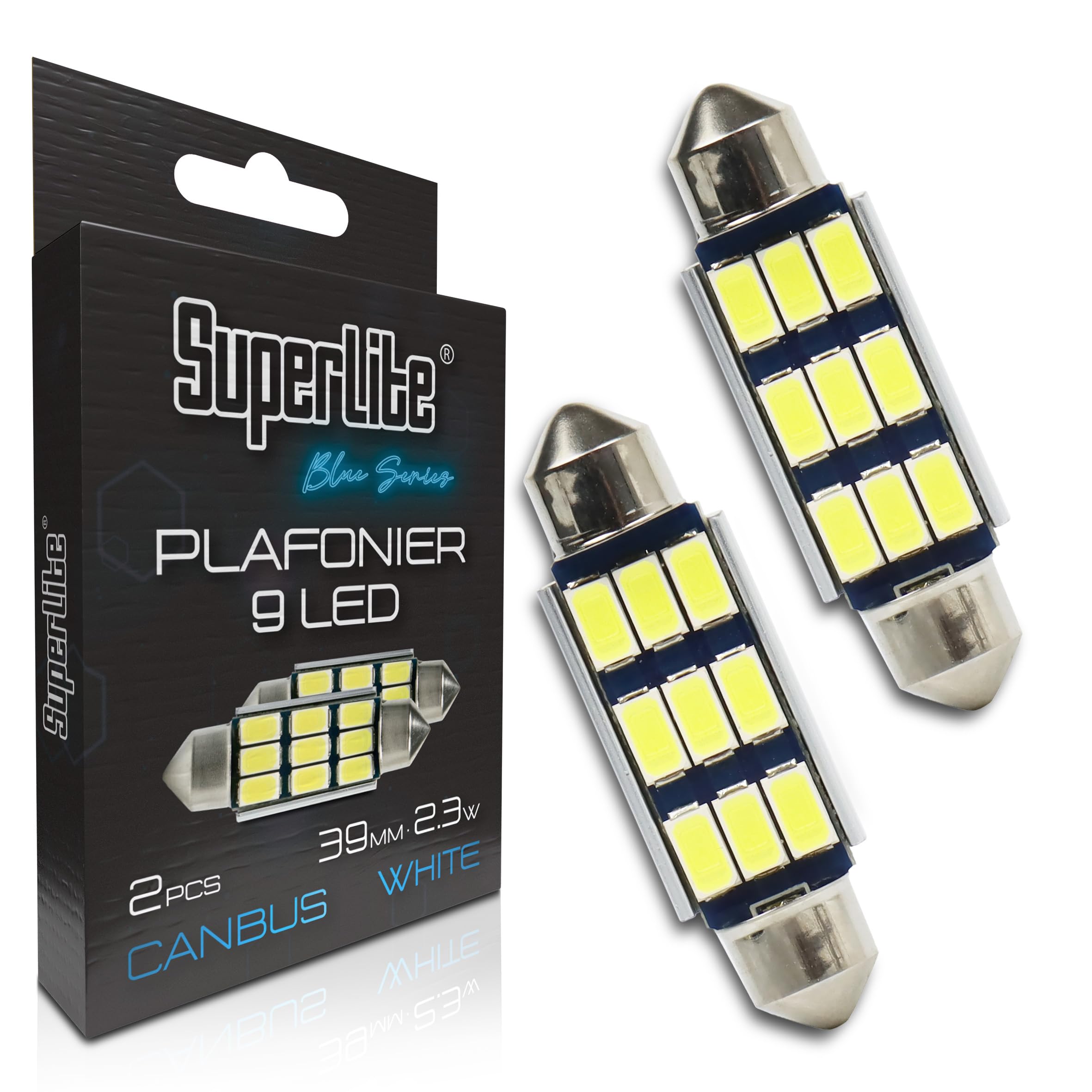Superlite Set of 2 T10 Bulbs with 18 Leds from the Blue Series range. CanBus Technology and 6500K Colour Temperature. Ideal for Car and Truck.