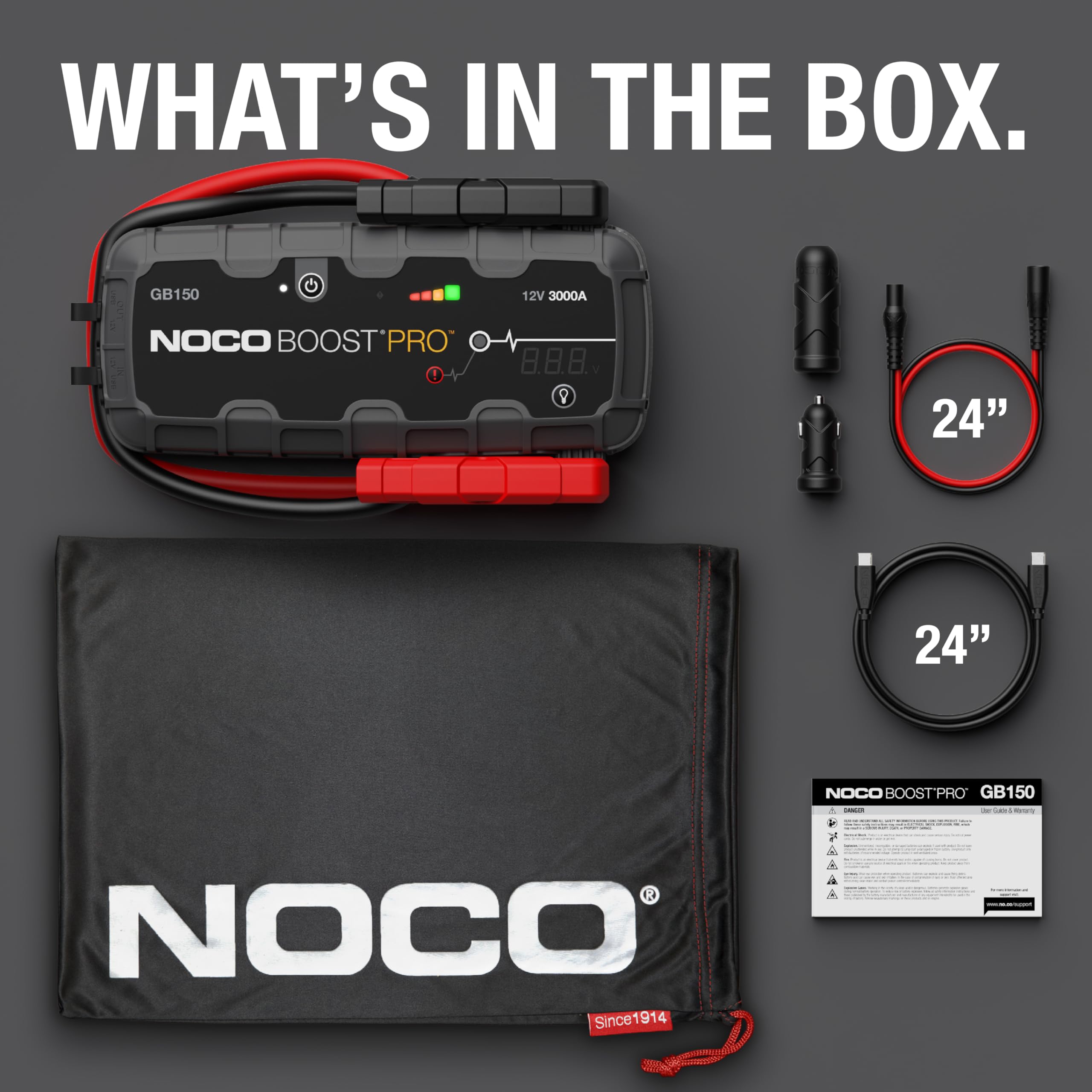 NOCO Boost Pro GB150 3000A UltraSafe Car Jump Starter, Jump Starter Power Pack, 12V Battery Booster, Portable Powerbank Charger, and Jump Leads for up to 9.0-Liter Petrol and 7.0-Liter Diesel Engines