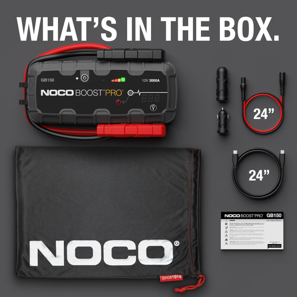 NOCO Boost Pro GB150 3000A UltraSafe Car Jump Starter, Jump Starter Power Pack, 12V Battery Booster, Portable Powerbank Charger, and Jump Leads for up to 9.0-Liter Petrol and 7.0-Liter Diesel Engines