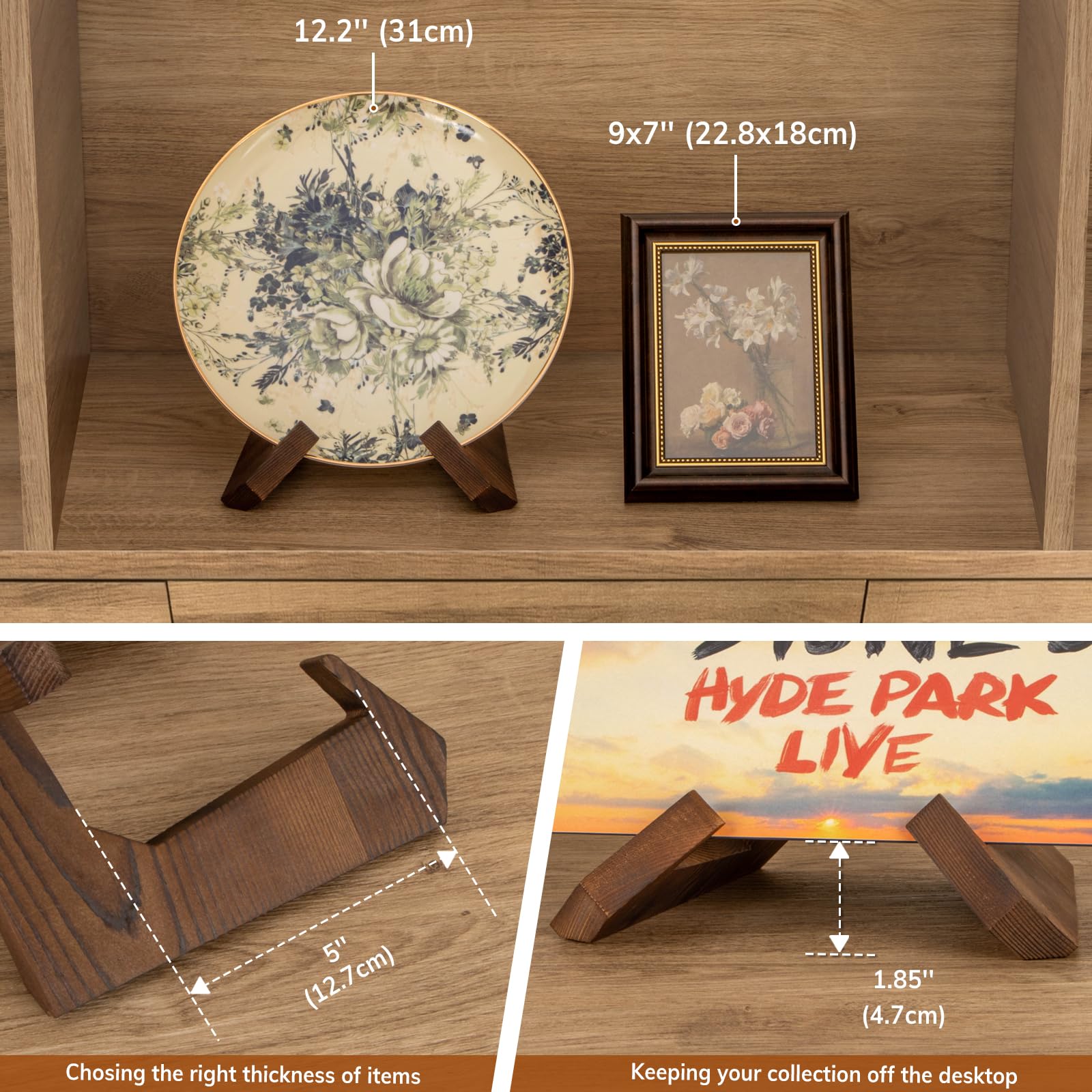 ANBOXIT Bowl Stands for Display, 3 Pack 6,5 Inch Plate Holder, Wooden Easel Frame Holder, Display Stand for Large Deep Platters and Dishes, 23 x 20 x