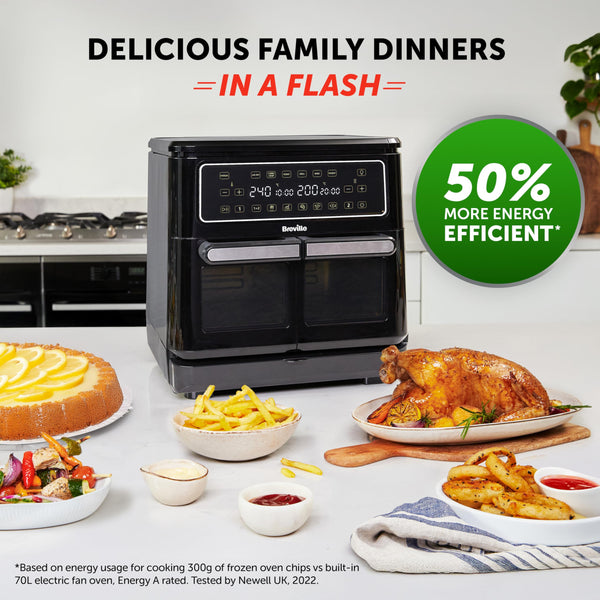 Breville Halo Flexi Air Fryer & Large Mesh Tray | Digital Dual Air Fryer Oven | 11L: Serves 10+ | Fry, Bake, Grill, Roast & Reheat | 2400 W | Save £65 a Year on Energy Bills* | Black [VDF138]