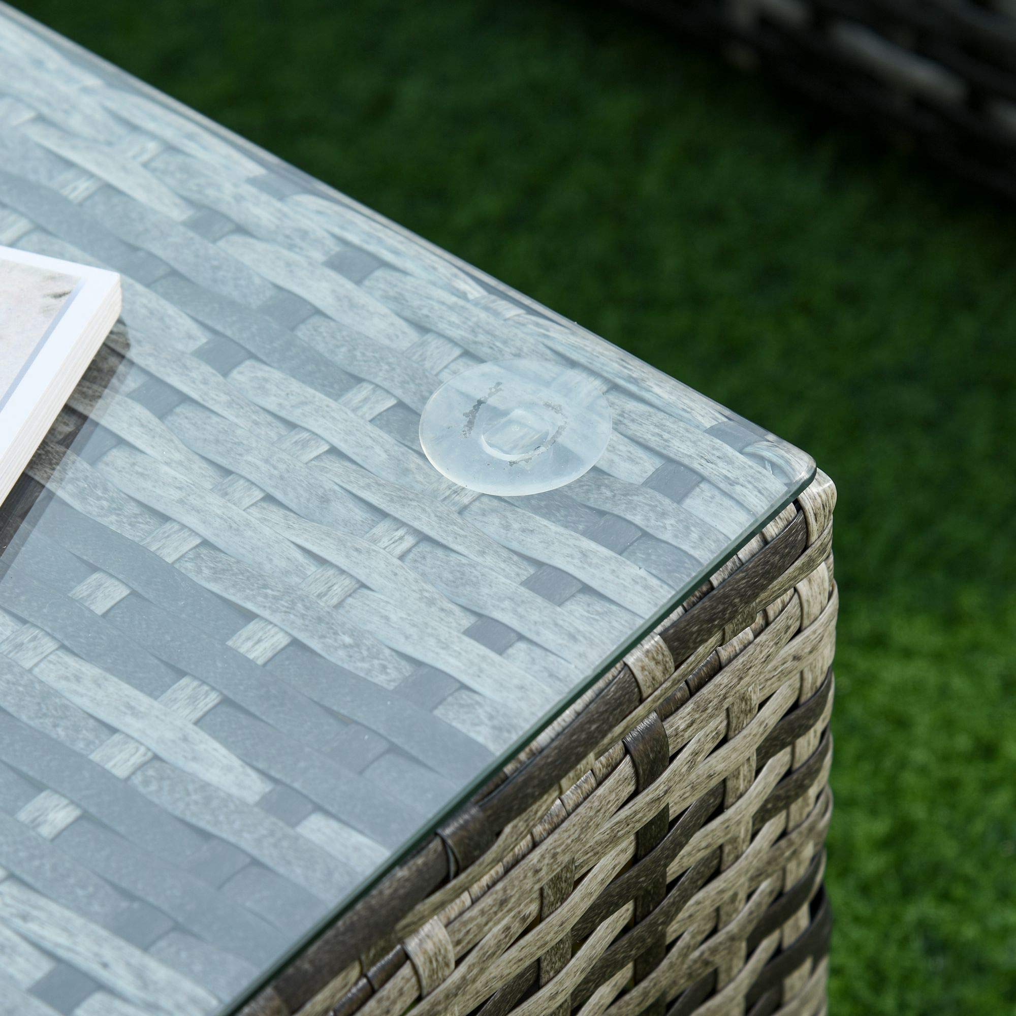 Outsunny 6 Pieces Rattan Garden Furniture Set, 5 Seater Garden Sofa Set with Thickened Cushions, Glass Top Coffee Table and Ottomans, Outdoor Sectional Conservatory Furniture with Pillows, Grey