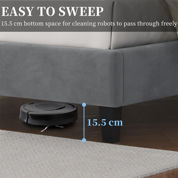 Yaheetech 5ft King Bed Frame Upholstered Platform Bed with Adjustable Button Tufted Headboard/Velvet Fabric/Sturdy Wooden Slat Support/No Box Spring Needed, Dark Grey King Bed