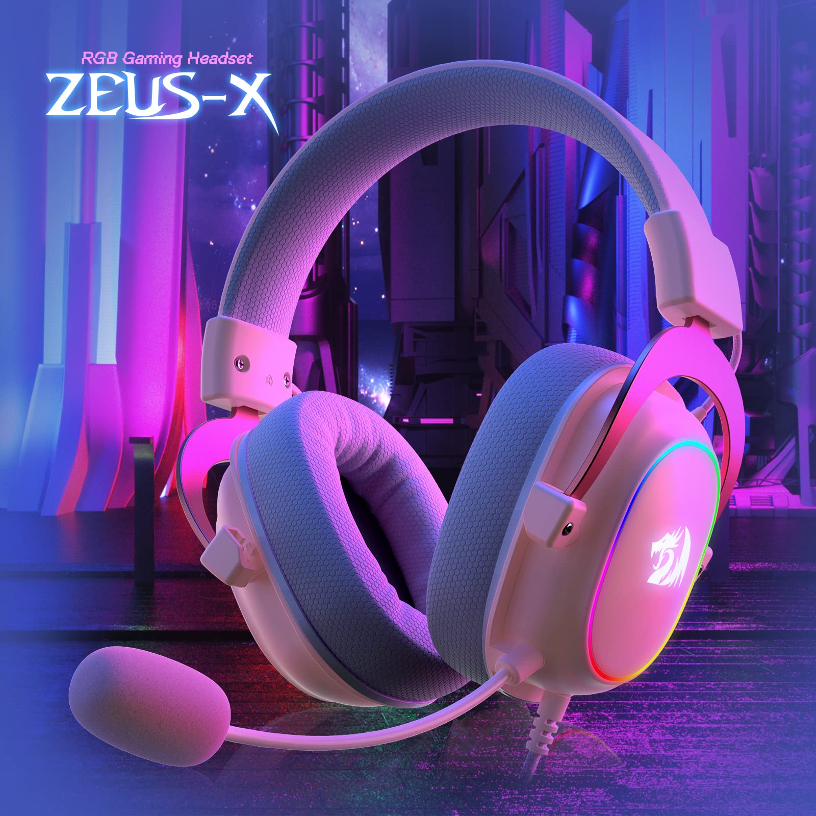 Redragon H510 Zeus Wired Gaming Headset - 7.1 Surround Sound - Memory Foam Ear Pads - 53MM Drivers - Detachable Microphone - Multi Platform Headphone - Works with PC/PS4 & Xbox One, Nintendo Switch