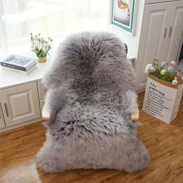 Altlue Real Genuine Sheepskin Rug Natural Throw Full Fluffy Fur Authentic Seat Covers For Chairs Pads Cushion Grey (70X100cm)