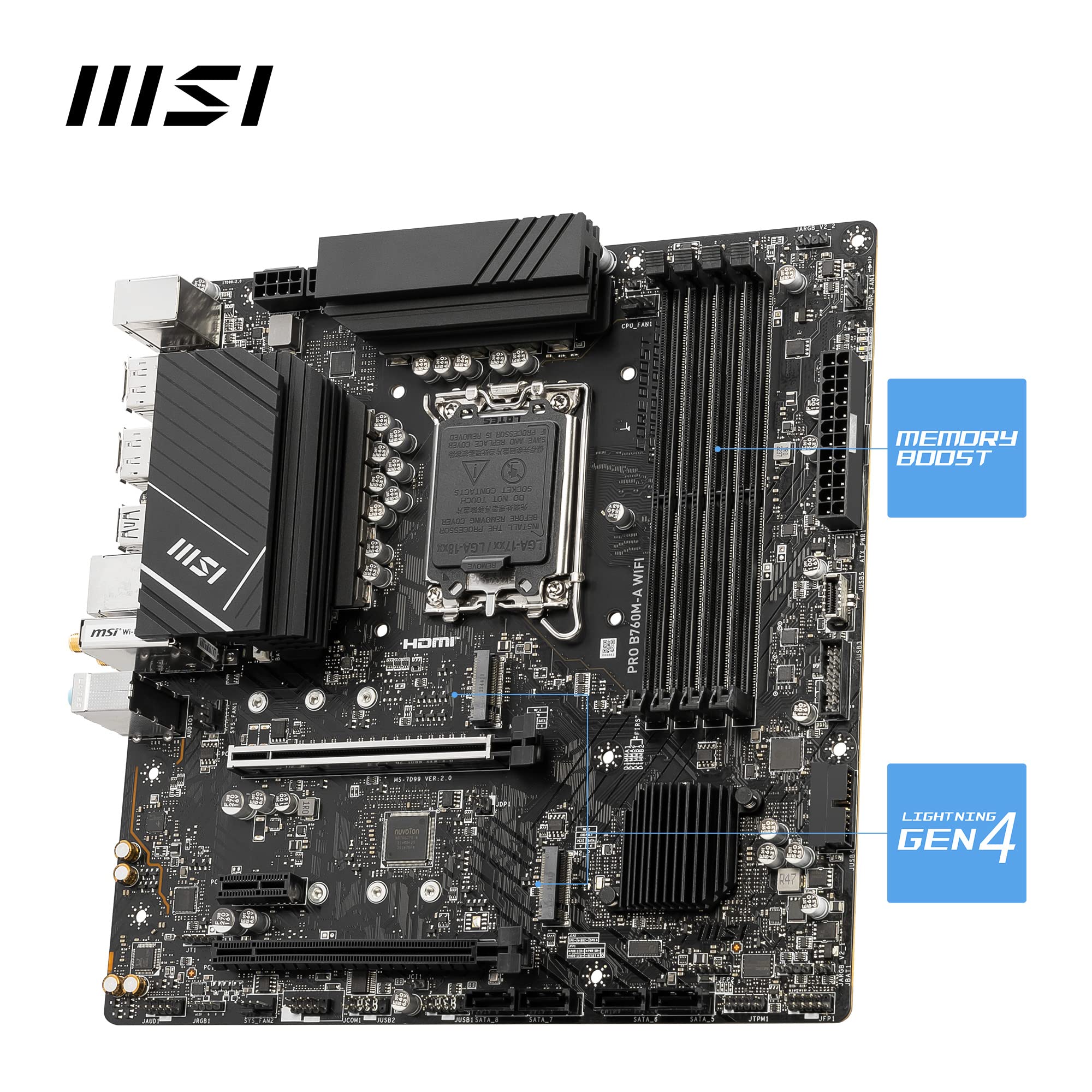 MSI B760 GAMING PLUS WIFI DDR4 Motherboard, ATX - Supports Intel 14th, 13th & 12th Gen Core Processors, LGA 1700 - DDR4 Memory Boost 5333+MHz/OC, 1x PCIe 4.0 x16, 2 x M.2 Gen4, 2.5G LAN, Wi-Fi 6E