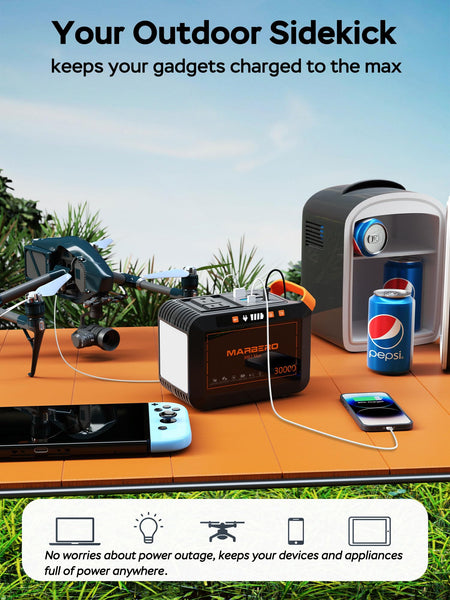 MARBERO Portable Power Station 98Wh Large Battery Pack 100W(150W Peak) Solar Generator Camping Backup with AC Plug Socket with LED Light for Outdoor Adventure RV Trip Home Blackout Emergency