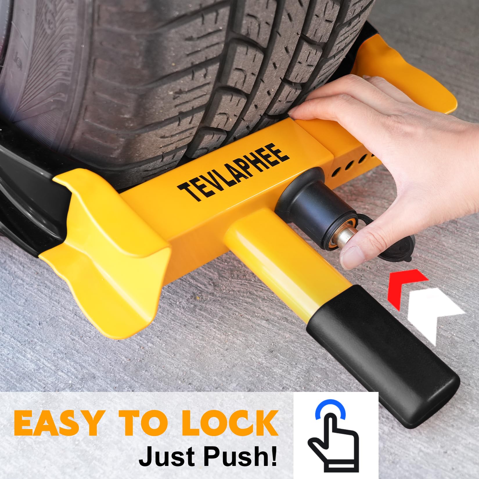 Tevlaphee Wheel Clamp Lock Heavy Duty Anti-Theft, Adjustable Security for Cars, Vans, Motorhomes (Fits 7-11" Tyres), Weatherproof & Vandal-Resistant Design (Red&Yellow)