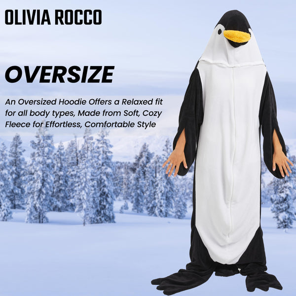 Olivia Rocco Animal Oversized Wearable Blanket Hooded Fleece Hoodie Blankets with Sleeves Soft Warm Extra Long Plush Winter Sweatshirt Loungewear One Size