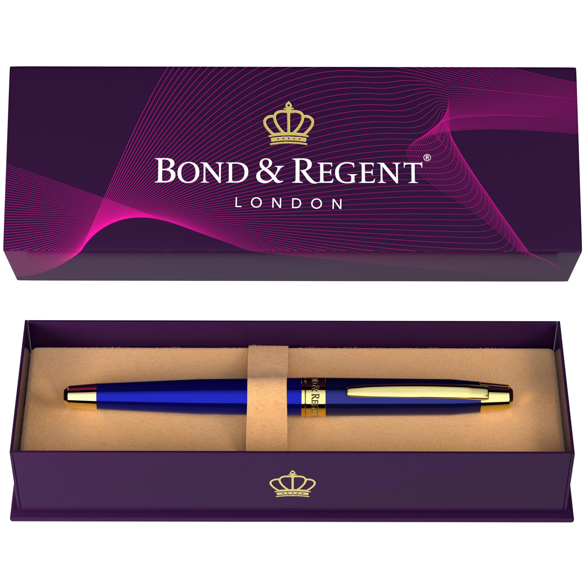 Bond & Regent Gloss Black & 24 Karat Gold - Certified Luxury Grade Rollerball Pen | Nice Gift for Men & Women