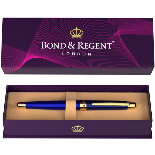 Bond & Regent Gloss Black & 24 Karat Gold - Certified Luxury Grade Rollerball Pen | Nice Gift for Men & Women
