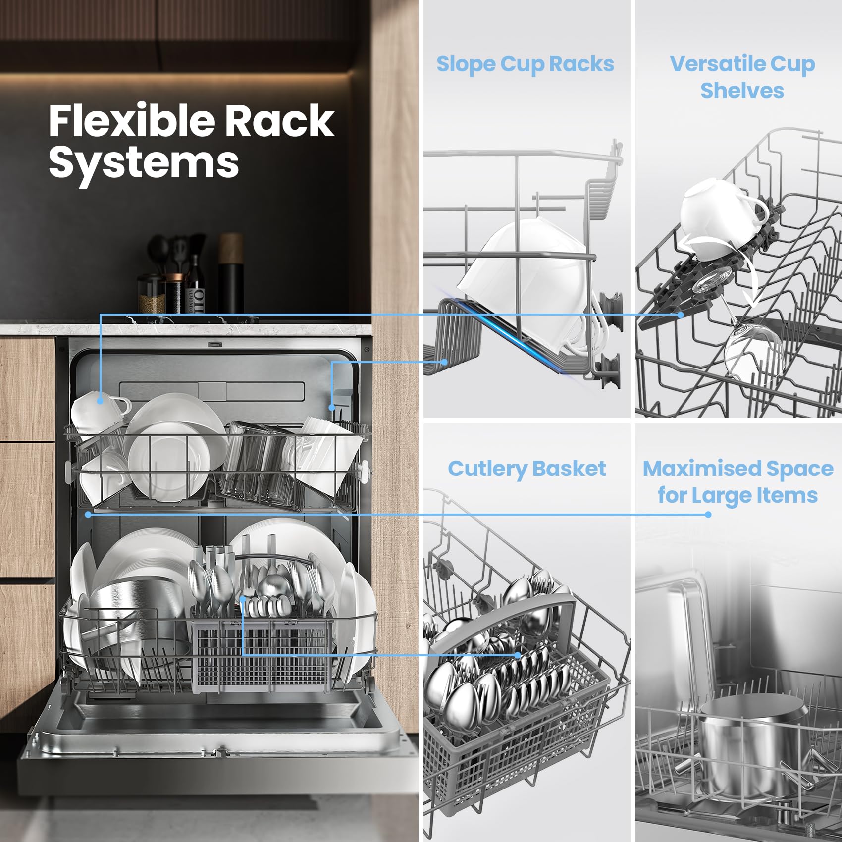 COMFEE' Freestanding Dishwasher CDWEF1034BW-UK 45cm Width, Slimline Dishwasher with 10 place settings, Quick Wash, Hygiene Wash, Delay Start, Half Load, Adjustable Basket - White