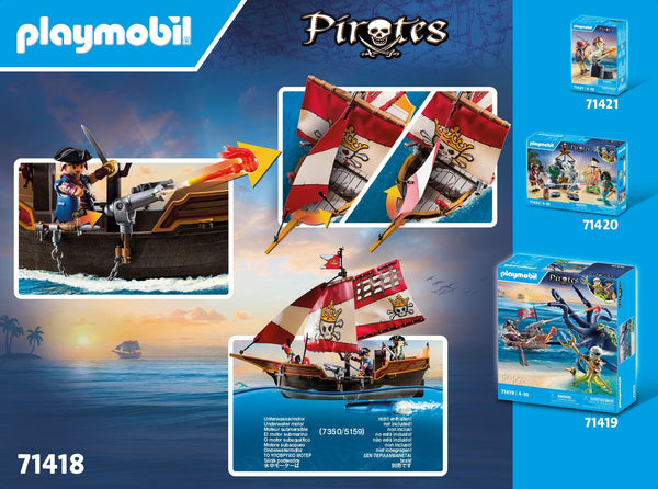 Playmobil 71418 Pirates: Small Pirate Vessel, exciting adventures on the high seas, complete with extensive accessories, fun imaginative role-play, playsets suitable for children ages 4+