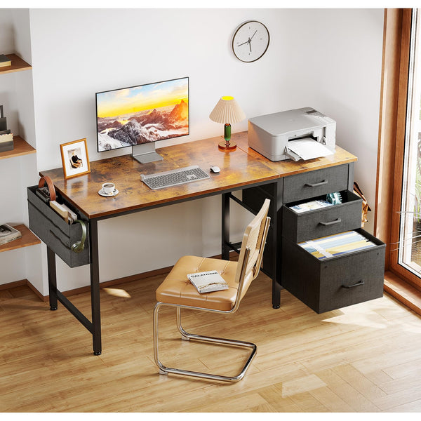 Coleshome Computer Desk with Drawers, 120×48cm Office Desk with Storage, Reversible Small White Desks for Home Office