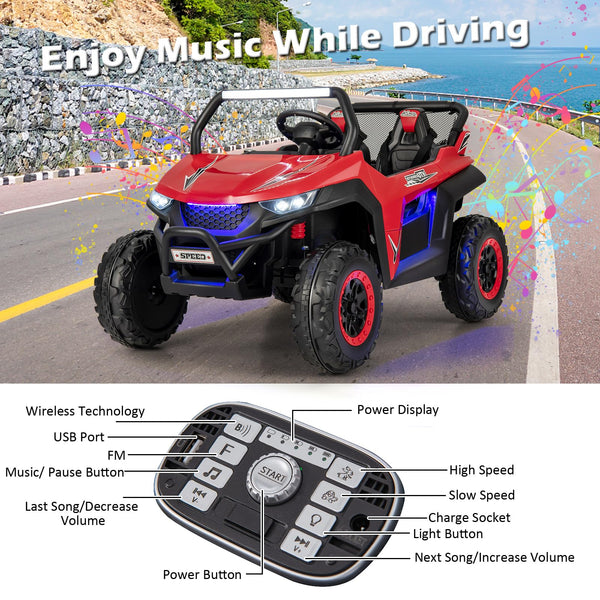 Kids Electric UTV, 2-Seater 12V Battery Powered Toy Car with Remote Control, Lights, Bluetooth, MP3, USB, FM, High/Low Speed & Suspension Spring, Children Ride on Car for 3-8 Years Old (Yellow)