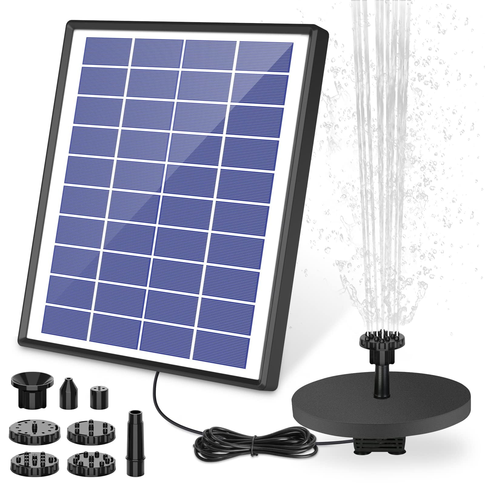 6.5W Solar Water Fountain, Built-in 1500 mAh Battery, Upgraded Solar Pond Pump, Water Pump, Solar Floating Fountain Pump with 6 Fountain Styles for Garden, Bird Bath, Pond and Fish Container