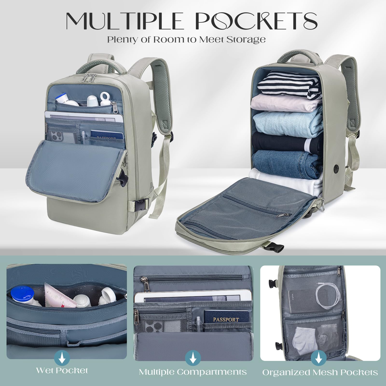 Cabin Bags 40x20x25 for Ryanair, Small Underseat Carry On Travel Backpack Casual Hand Luggage Flight Loptop Bags for Women Men Cabin Size Rucksack