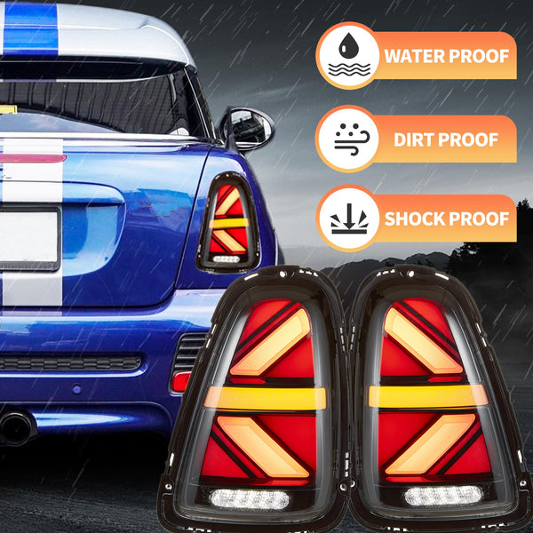 VLAND Tail Lights for Mini Cooper R56 R57 R58 R59 2007-2013 Rear Lights Lamp Assembly With Sequential Indicator and Welcome Lights(Smoked)