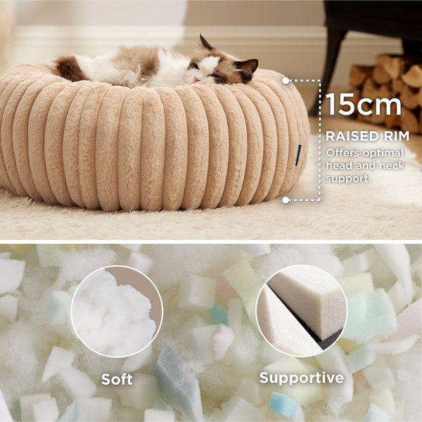 Bedsure Cat Bed for Indoor Cats - 51x51x15 cm Fluffy Cat Donut Bed with Corduroy Fleece & Anti Slip Bottom, Puppy Kitten Beds Washable with Removable Cover, Dark Grey