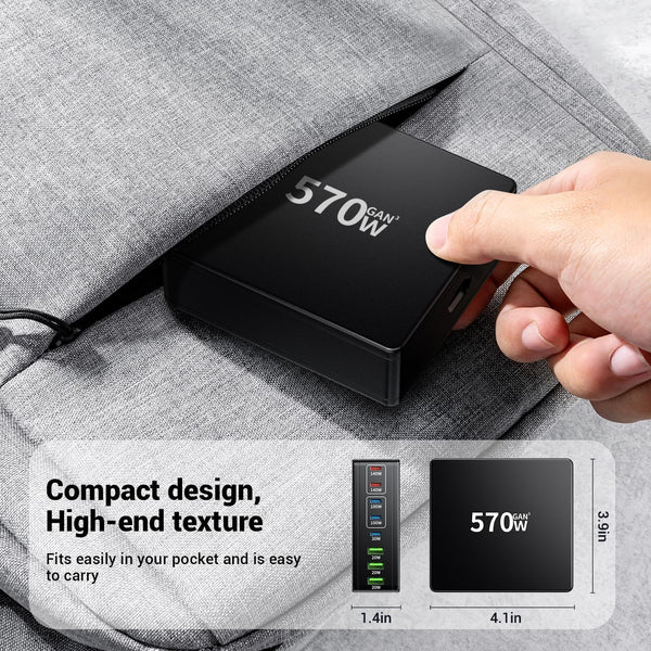 FINIBO 570W USB C Charging Station - 8 Port With 5 USB C and 3 USB A, Quick Charger Multiple Dual PD PPS for Laptop, MacBook Pro/Air, iPad, iPhone Series, Samsung