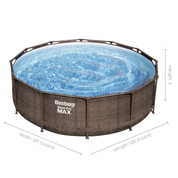 Bestway, Steel Pro Pool Max Swimming Pool, Above Ground Swimming Pool, Metal Frame Pool, 12ft