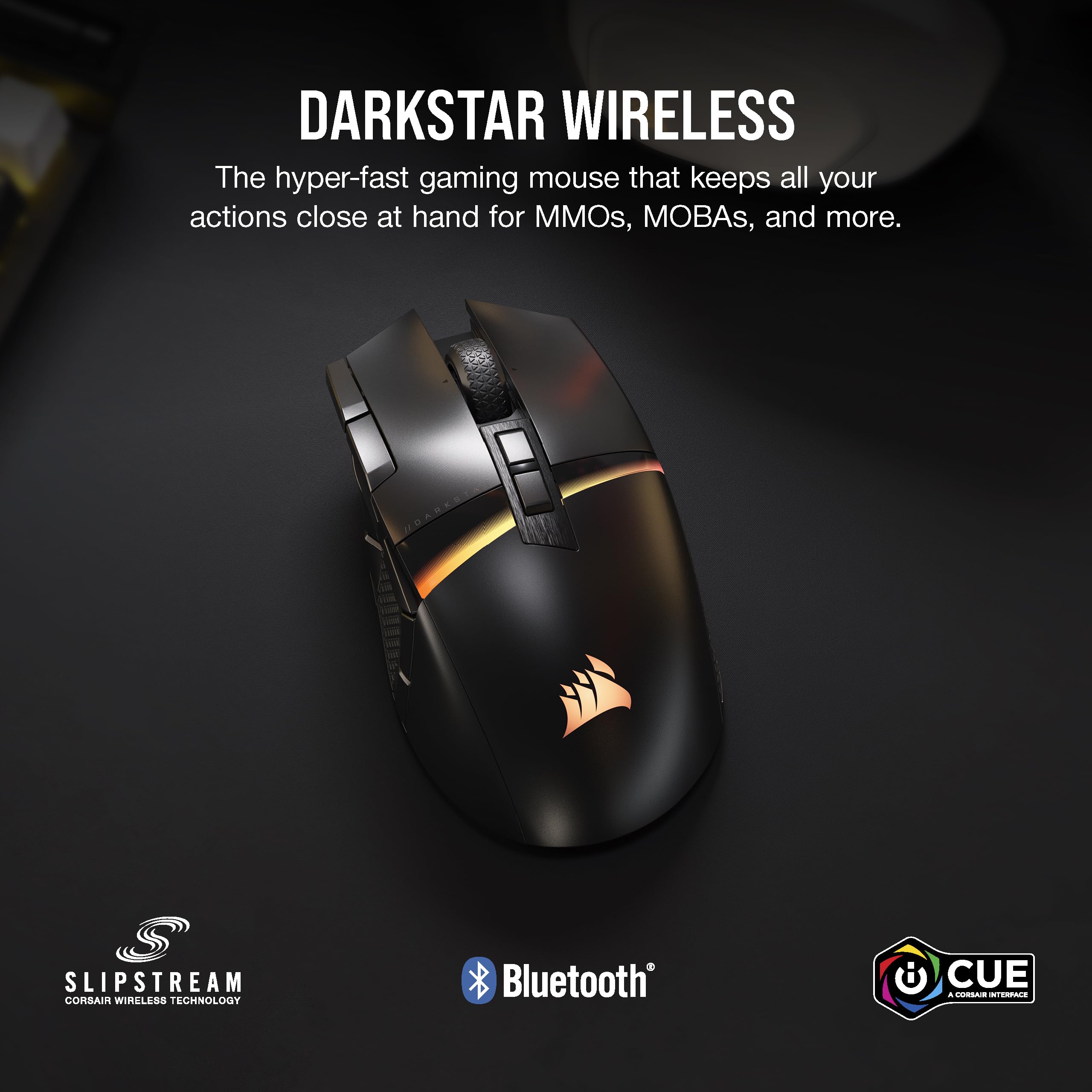 CORSAIR DARKSTAR RGB WIRELESS MMO Gaming Mouse – 26,000 DPI – 15 Programmable Buttons – Up to 80hrs Battery – iCUE Compatible – PC, PS5, PS4, Xbox – Black