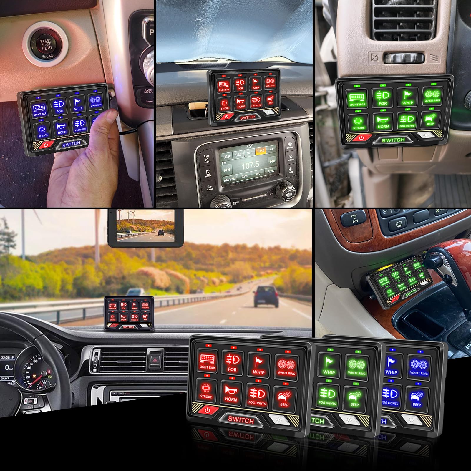 Chelhead 12V/24V Switch Control Panel RGB 6 Gang Dimmable Multi-Function Programmable Switch Panel Acc Battery Control Waterproof, Compatible with Truck Boat SUV RV Trailer Marine ATV UTV