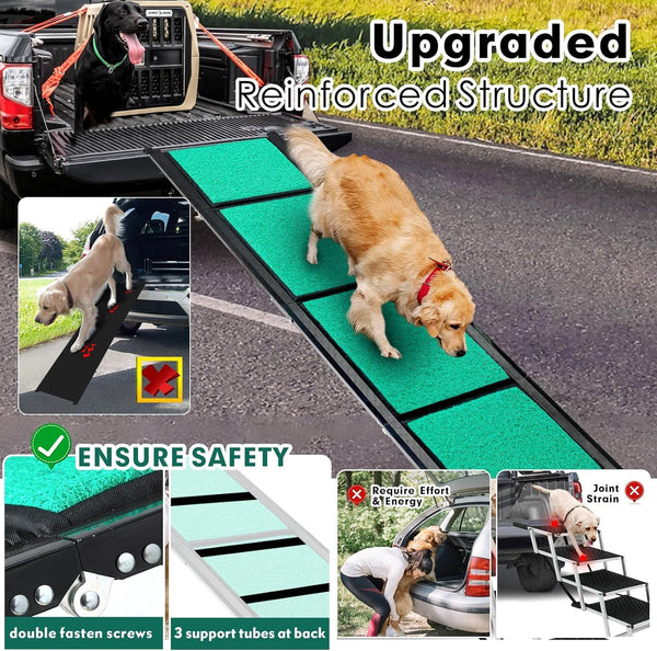 170cm Long Dog Ramp for Cars,43cm Wide Folding Dog Ramp for Large Dogs with High Traction Carpet Surface,Non-slip for Truck,SUV,Portable Pet Ramp Stairs for Medium Large Dog Up to 100kg