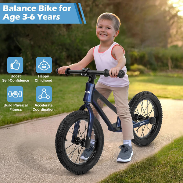 CHOLY 14 Inch Balance Bike for 3,4,5,6 Year Old Boys Girls, No Pedal Kids Bike with Adjustable Seat, Air Tires and Magnesium Alloy Frame, Lightweight Children's Traing Bicycle