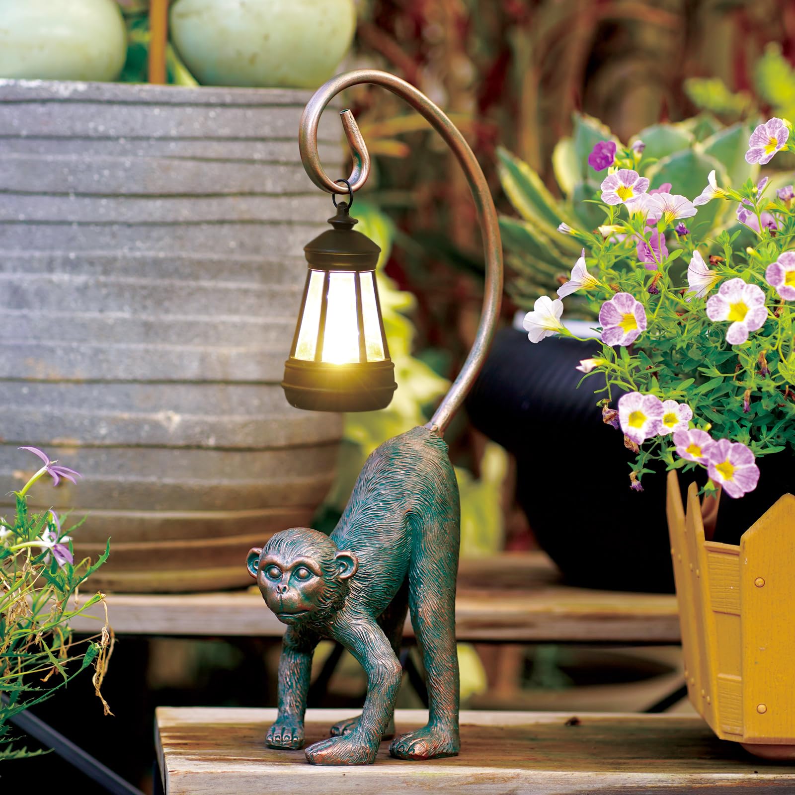 Goodeco Monkey Statue Solar Garden Ornaments Tail Hanging Solar Lantern - Home Lawn Decor Monkey Garden Accessories for Patio,Balcony,Garden Gifts for