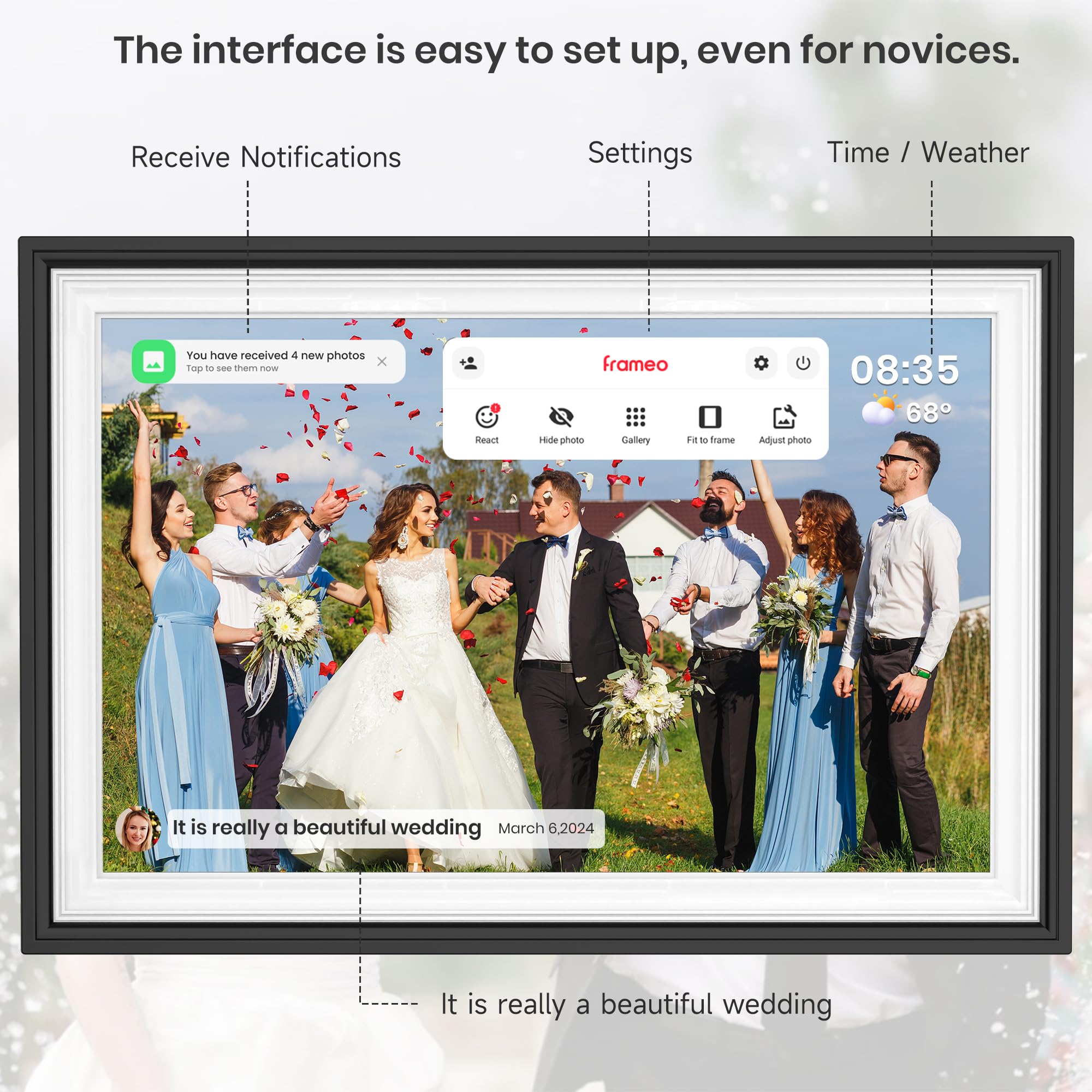 Frameo WiFi Digital Photo Frame 10.1 Inch - 1280x800 HD IPS Touch Screen Picture Frame Electronic, 32GB Memory, Auto Rotate, Wall Mountable, Digital PictureFrame for Sharing Photos and Videos