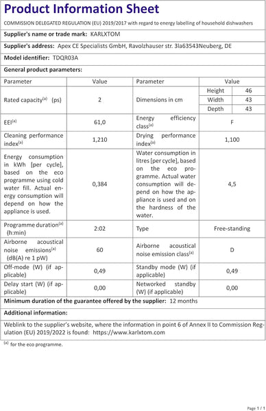Karlxtom Table Top Dishwasher 6 Programs Mini Dishwasher with Touch Control, Auto-drying, Baby Care & Fruit Wash, Perfect for Small Families, Couples