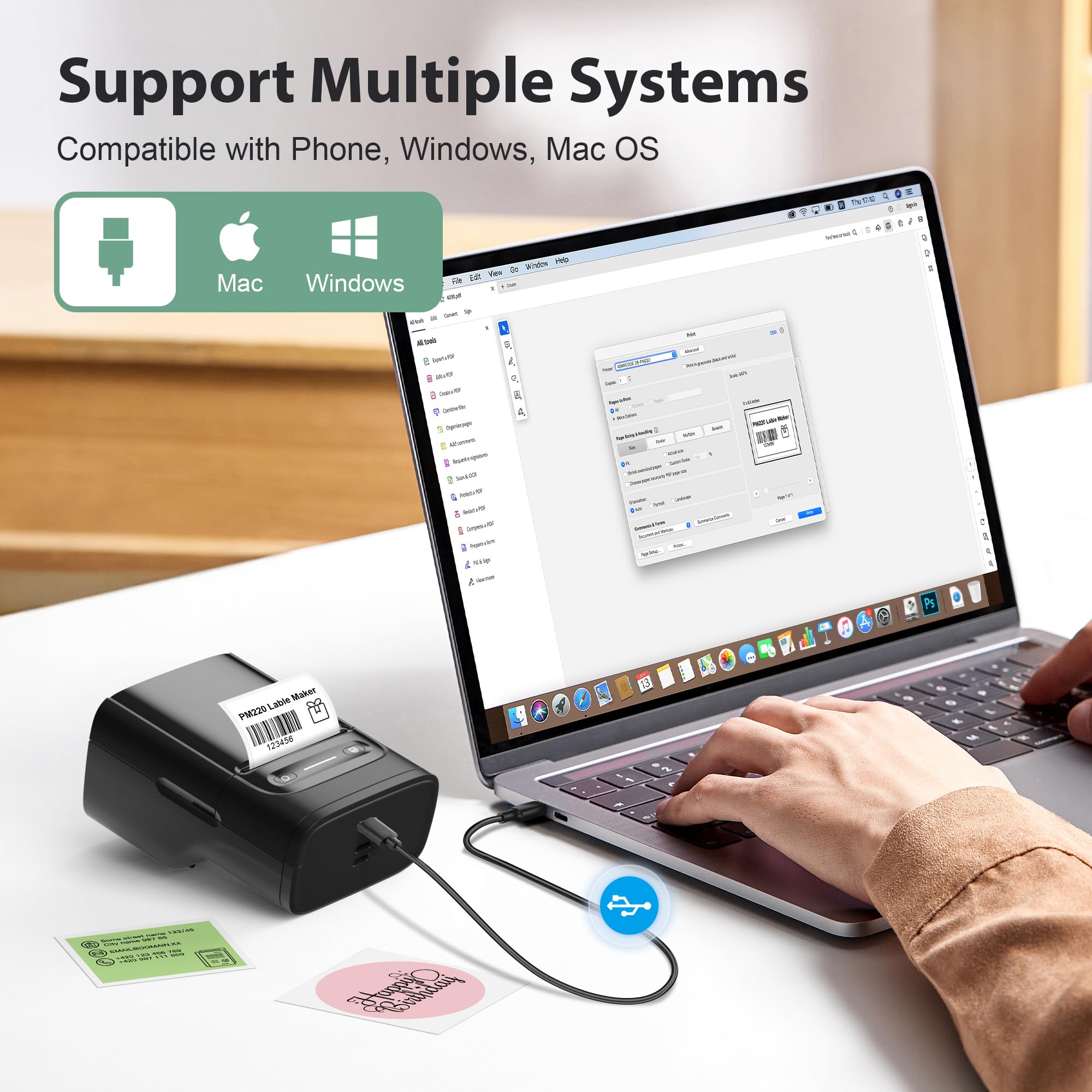 Nelko PM220 Bluetooth Thermal Label Printer, 2 Inch Portable Label Maker Machine for iOS & Android Phone, sticker printer for Clothing, Retail, Address, Barcode, Home, with 1 Roll 40x30mm（White）2 pack