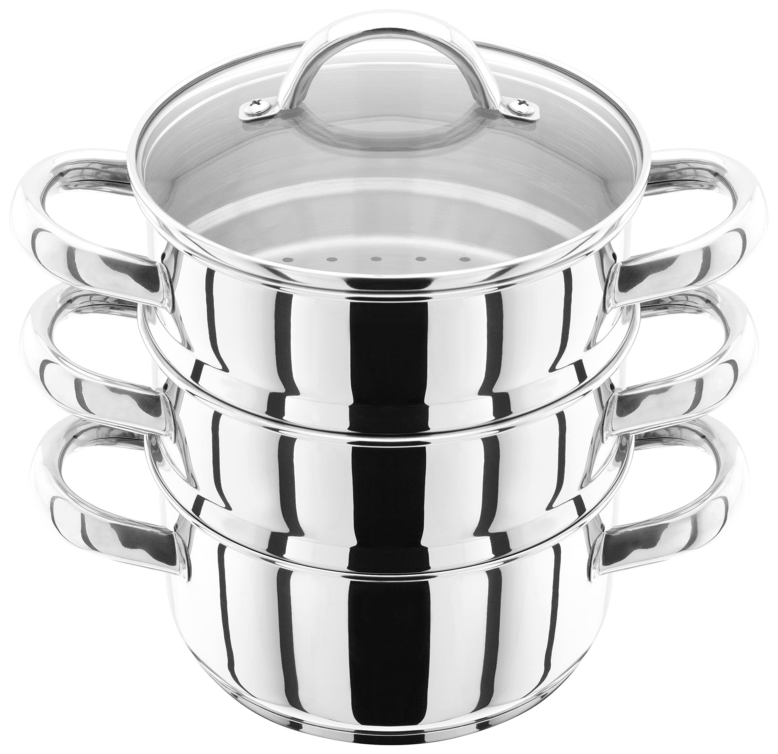 Judge Stainless Steel 3 Tier Steamer Set with 16cm 600ml Casserole, 2 Steamers and Lid, Induction Ready, Gift Boxed - 25 Year Guarantee