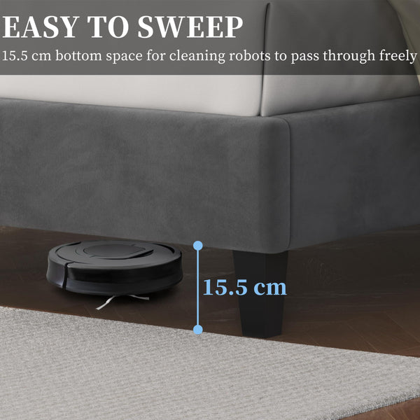 Yaheetech 5ft King Bed Frame Upholstered Platform Bed with Adjustable Button Tufted Headboard/Velvet Fabric/Sturdy Wooden Slat Support/No Box Spring Needed, Dark Grey King Bed