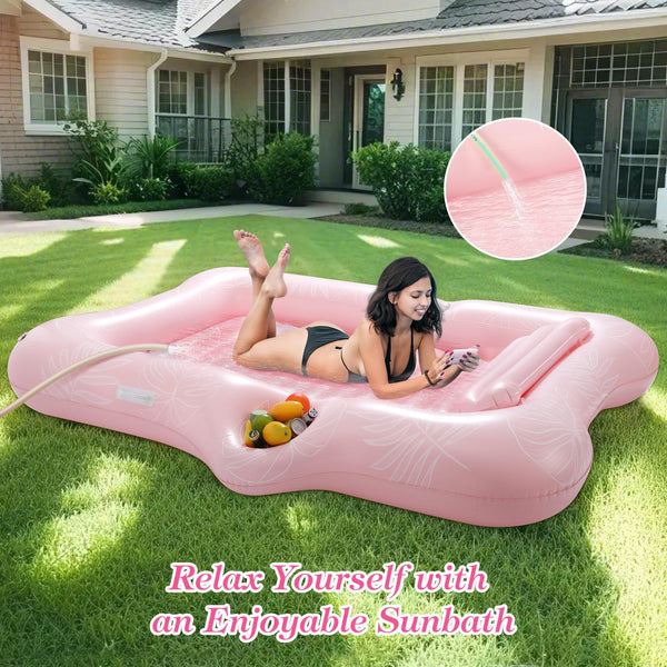 MoKo Pool Floats Adult, Floating Bed with Ice Bar, Tanning Bed Pool Raft Inflatable Lounger with Drink Holder Tanning Chair Inflatable Pool Toys for Party Beach Backyard