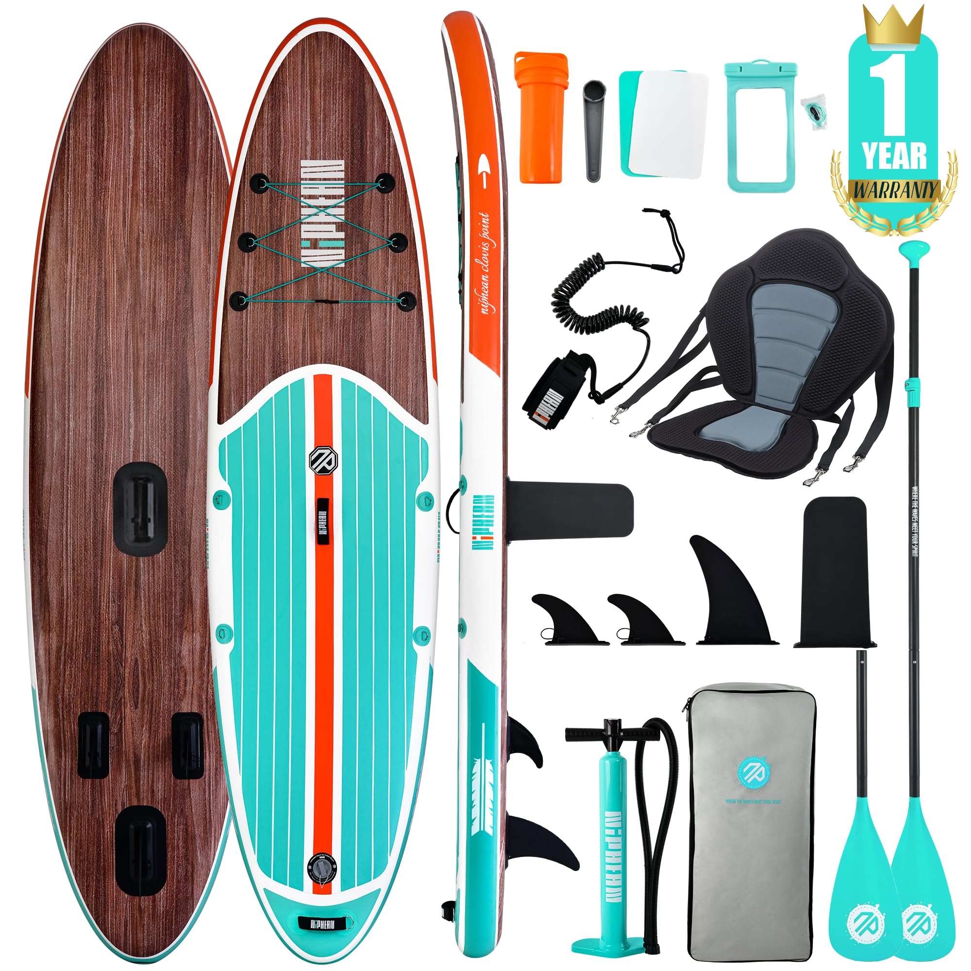 Niphean Inflatable Paddle Boards for Adults with All Accessories, 320cm Stand Up Paddle Board for All Skill Levels, SUP with 200kg Weight Capacity for 2 People, Inflatable Paddleboard with Seat