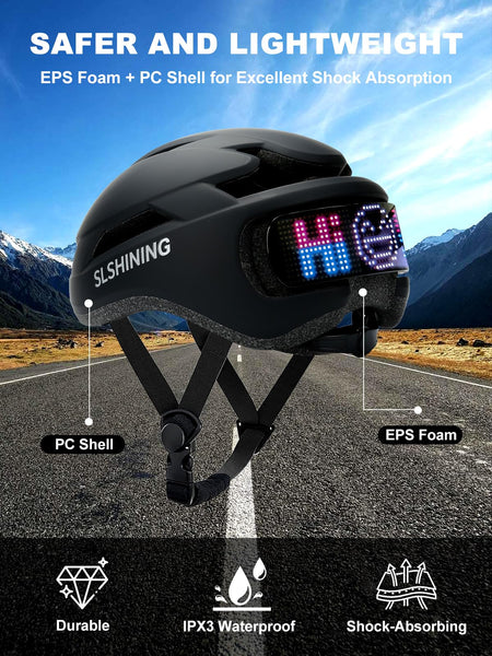 TMEOIIPY Smart App Program Bike Helmet, Back LED Lights Display with USB Rechargeable, Road Bicycle Helmets for Adults: Men, Women, with Turn Signals Remote Control