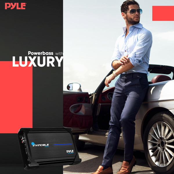 Pyle 12” Pyle Class AB Mosfet Amplifier - Invincible Series Bridgeable Amp, 2 Channel 2000 Watts Max, Mosfet PWM Power Supply, High-Current Dual Discrete Drive Stages, Advanced Protection Circuitry