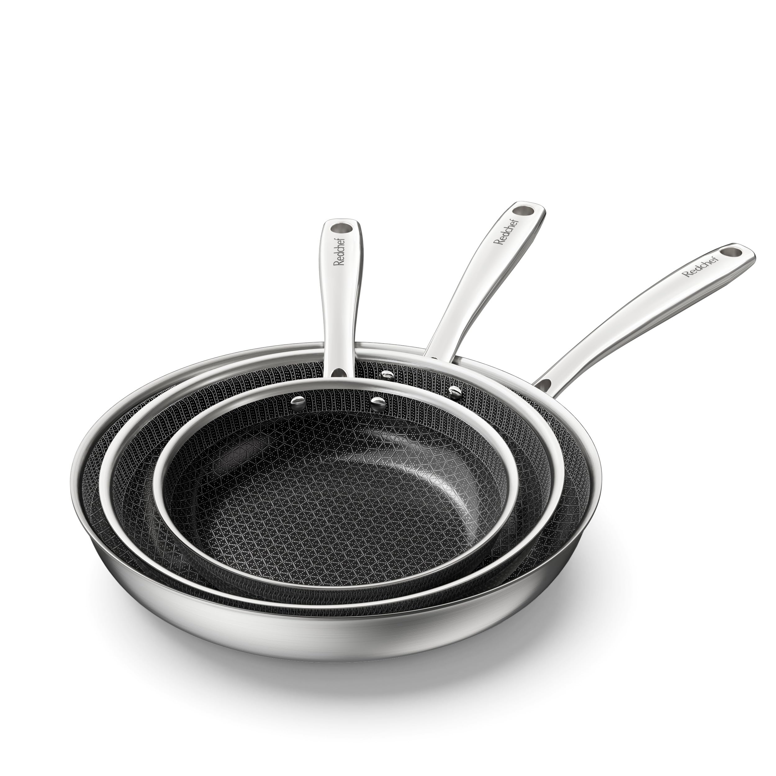 Redchef Non Stick Hybrid Egg/Omelette Pan,20cm Ceramic Frying Pan,Tri-Ply Stainless Steel Skillet,Non Toxic,PFAS PFOA/PTFE Free,Dishwasher/Oven Safe,Suitable for Induction Hobs,8"(Beige)