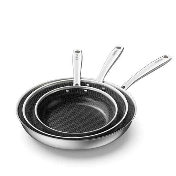 Redchef Non Stick Hybrid Egg/Omelette Pan,20cm Ceramic Frying Pan,Tri-Ply Stainless Steel Skillet,Non Toxic,PFAS PFOA/PTFE Free,Dishwasher/Oven Safe,Suitable for Induction Hobs,8"(Beige)