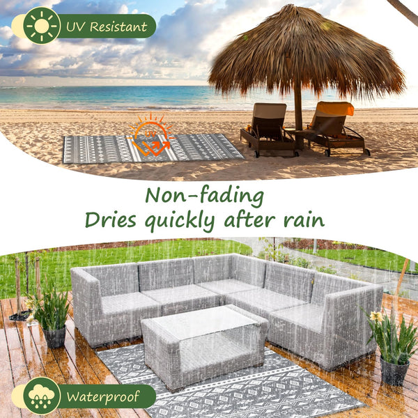 MOKANI Large Outdoor Rug for Patio Waterproof, Reversible Garden Rugs 180x270 cm, Plastic Carpet, Lightweight Foldable Boho Area Mats, UV Resistant